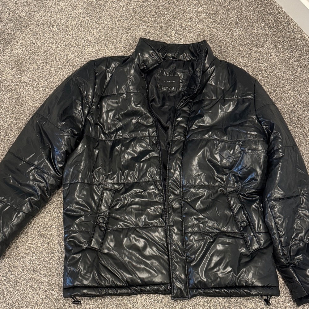 J.Ferrar Shiny Black Quilted Jacket